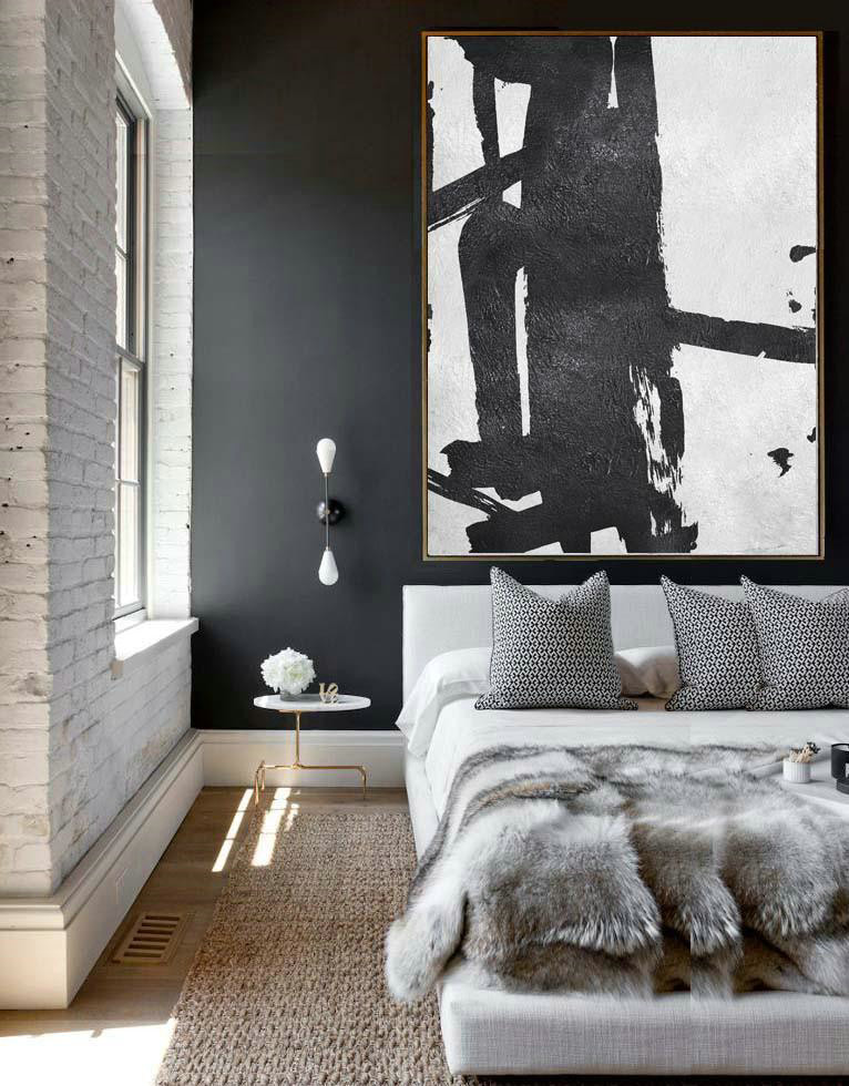 Contemporary Art Canvas Painting,Black And White Minimal Painting On Canvas,Pretty Abstract Paintings #T3C2